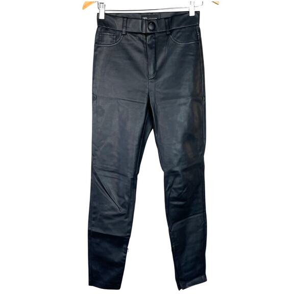 ZARA Faux Leather Skinny Pants Zipper Ankles - Picture 1 of 9